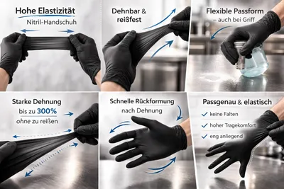 Produktbild von PACKEO Nitril-Handschuhe Puderfrei, Professionelle Einmalhandschuhe - Schwarz(1000,XL)