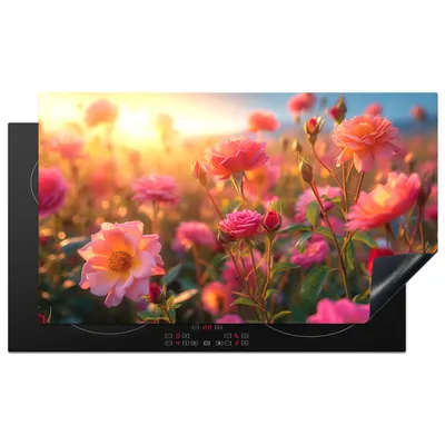 Produktbild von KitchenYeah© Herdabdeckplatte Rosen - Blumen - Rosa , 91x52cm, Küche Deko, Glaskeramikkochfeld Herdabdeckung, Abdeckplatte fùr Kochfeld
