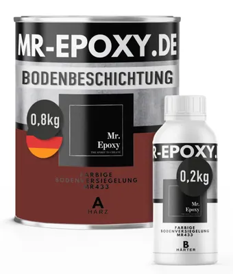 Produktbild von Mr. Epoxy Epoxidharz Bodenbeschichtung (1 kg, RAL 3009 Oxidrot) - 2K Betonfarbe für Garagen, Keller & Werkstatt Boden - Flüssigkunststoff Epoxid Grundierung und Bodenversiegelung