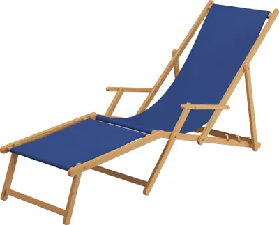 Produktbild von Holz-Liegestuhl Gartenliege mit viel Zubehör nach Wahl Stofffarbe blau V-10-307N