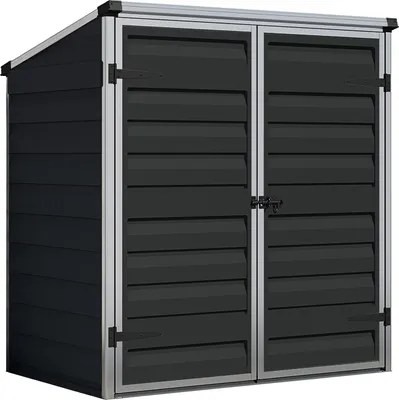 Zdjęcie produktu dla Metalowa skrzynka narzędziowa Palram-Canopia, pojemnik na odpady "Voyager" z podwójnymi drzwiami skrzydłowymi, 90 x 139 x 146 cm, czarna