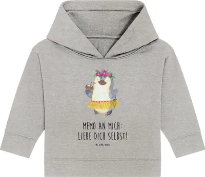 Produktbild von Mr. & Mrs. Panda Organic Baby Hoodie Pinguin Kokosnuss 12. - 18. Monat - Heather Grey - Geschenk, Urlaub, Hawaii, Kapuzensweatshirt, Kapuzenshirt