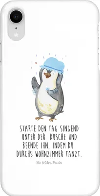 Produktbild von Mr. & Mrs. Panda Iphone XR Handyhülle Pinguin Duschen - Weiß - Geschenk, Tanzen, Neuanfang, Duschkonzert, Singen, Dusche, Premium Kunststoff, Pinguine, Handy Case