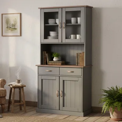 Immagine prodotto di Milzano - Credenza, 90x45x190h cm Grigio, 2 Cassetti