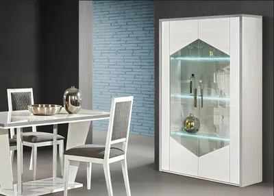 Produktbild von Vitrine 2 Tür Weiß Holz Schrank Vitrinen Wohnzimmer Schau Schränke Design