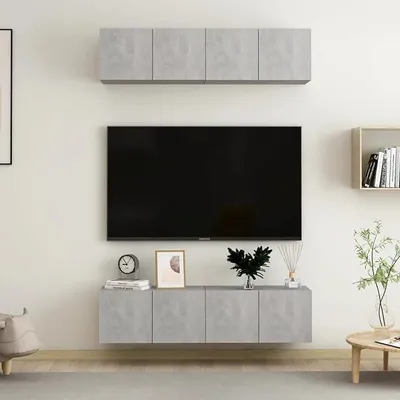 Image de Meubles TV, 4 pièces, gris béton, 60x30x30 cm, panneaux de particules. Meubles TV et meubles hi-fi, meuble mural pour salon, meuble de rangement mural, meubles pour chambre, meuble mural pour salon