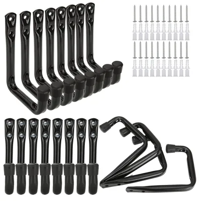 Productafbeelding van 20 stuks wandhaken, universele haken, ladderhaken, 12 cm x 10 cm. Zware ladderhaken voor de garage, geschikt voor een draagvermogen van 20 kg. Wandbeugel voor de garage, stalen ophanghaken voor ladders, gereedschap, kelder