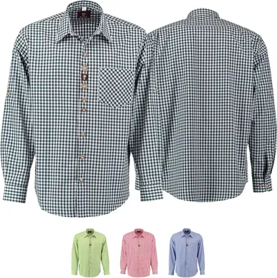 Produktbild von Trachtenhemd für Lederhosen Langarm Trachtenmode mit Blumen Stickerei, Farbe:Dunkelgrün, Größe:L