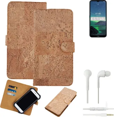 Produktbild von K-S-Trade Hülle kompatibel mit Nokia 1.4 + in ear Kopfhörer Kork Handyhülle Cover  Schutzhülle TPU Case Bumper in Hellbraun, (1x)