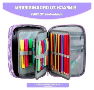 Produktbild von Großes Federmäppchen mit mehreren Fächern für 72 Utensilien, Organizer für Schule und Mädchen mit Einhorn-Motiv