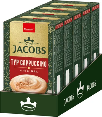 Immagine prodotto di JACOBS Löskaffee, miscela per cappuccino, 5 confezioni da 8 stick - 40 bevande. Caffè solubile istantaneo