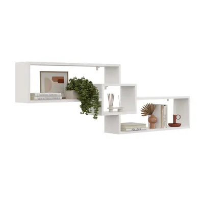 Produktbild von Wandregal Weiß 158x54 cm – Hängeregal Modern im Skandi-Stil – Offenes Regal zur Wandmontage für Wohnzimmer, Büro, Flur oder Jugendzimmer