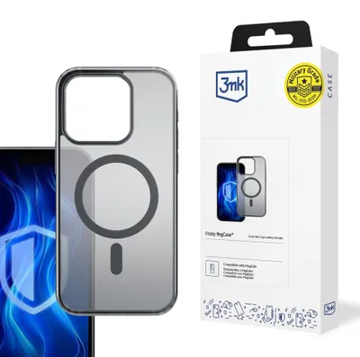 Productafbeelding van 3mk Beschermhoes Frosty MagCase voor Apple iPhone 16, grijs. Achterkant, compatibel met MagSafe