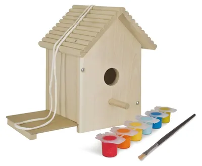 Produktbild von Vogelhäuschen Holzbausatz Vogelhaus Nistkasten - Lindenholz - Zum Bemalen - 14 x 14 x 24 cm