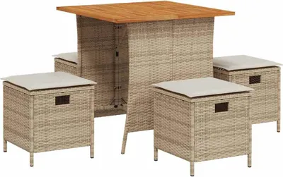 Produktbild von "im Sonderangebot" 5-tlg. Garten-Essgruppe - elegantes Design - Sitzgruppe/Gartenmöbel-Set - mit Kissen Beige Poly Rattan - Terassenmöbel DEMöbel793106