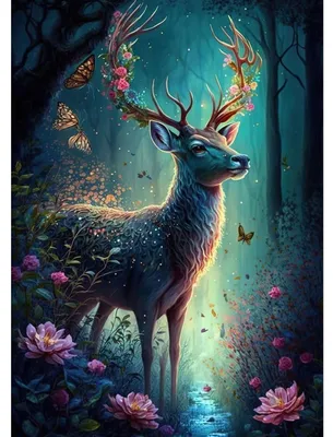 Image de Kit de peinture diamant "Cerf et fleurs", 5D, broderie pour adultes et enfants, 30x40 cm, modèle ML03