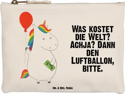 Produktbild von Mr. & Mrs. Panda Waschbeutel Einhorn Luftballon Größe M - Weiß - Geschenk, Stoffbeutel, Freundin, Einhörner, Beauty Bag, Geld, Kulturtasche, Pouch, pencil case, Etui