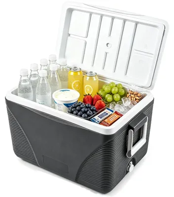 Immagine prodotto di KOMFOTTEU, borsa frigo da 41 litri, contenitore termico isolato con maniglia e 4 portabicchieri. Frigorifero portatile che mantiene il ghiaccio fresco per 5-7 giorni. Contenitore isolante in plastica, ideale per campeggio, pesca e picnic. Colore: nero