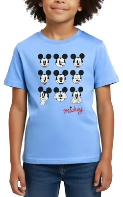 Produktbild von Mickey & Minnie Mickey Mouse Gesichtsausdrücke Kinder T-Shirt, 110/116 (5-6 Jahre), Himmelblau