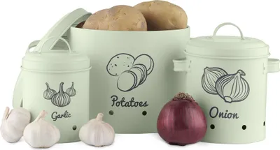 Produktbild von Navaris Vorratsbehälter Aufbewahrung Behälter für Lebensmittel - Vorratsdosen Set aus Eisen für Kartoffeln Zwiebeln Knoblauch - spülmaschinenfest
