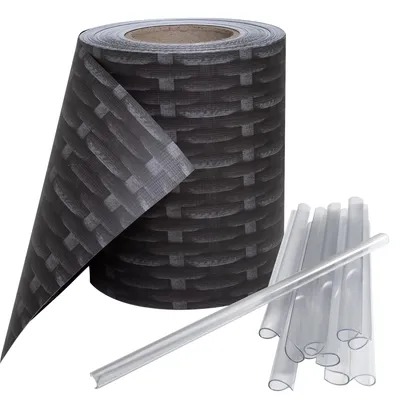Produktbild von Sichtschutzstreifen inkl. 30 Befestigungsclips Zaunblende 35 m Rolle 19 cm PVC Zaunfolie Windschutz Doppelstabmatten , Länge:35m;Farbe:Rattan