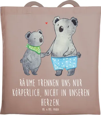 Produktbild von Mr. & Mrs. Panda Jutebeutel Trennung von den Eltern - Braun Pastell - Geschenk, Schultasche, Vertrauem, Uni Tasche, Trost, Neuanfang, Zuversicht, Hoffnung, Tote Bag