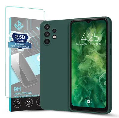 Produktbild von Hülle für Samsung Galaxy A32 5G mit 9H Displayglas Displayschutz Case Cover Bumper Smartphone Softgrip Schutzhülle Farbe: Grün