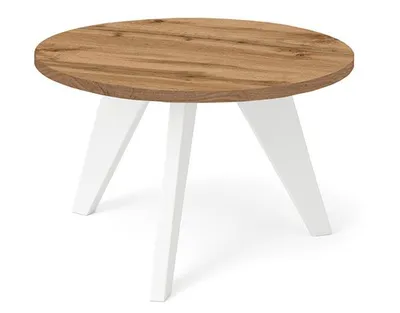 Zdjęcie produktu dla DEKORI_INTERIORS, stolik kawowy LORA, 60 cm – minimalistyczny, lekki i ponadczasowy do nowoczesnych wnętrz (dąb Wotan/biały)