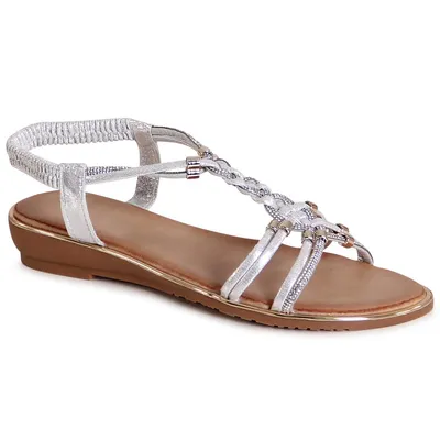 Produktbild von topschuhe24 3153 Damen Riemchen Sandalen Glitzer Sandaletten , Farbe:Silber, Größe:38 EU