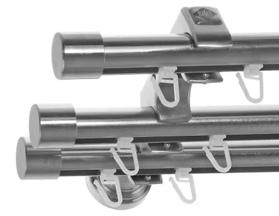 Produktbild von Innenlauf Gardinenstange Ø 20mm Metall Edelstahl Look 3-läufig Wandträger H60III