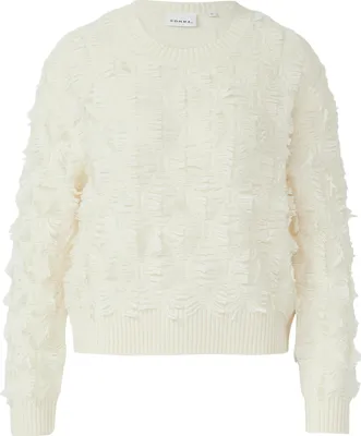 Produktbild von Comma Strickpullover mit Jacquard-Muster, Fransen und Rundhalsausschnitt, Weiß, Größe 36
