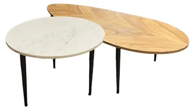Image de Lot de 2 tables basses gigognes NOARA en bois d'acacia et marbre blanc