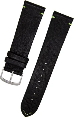 Produktbild von Uhrenarmband echtes Elch Leder schwarz mit grüner Naht 22mm Neu