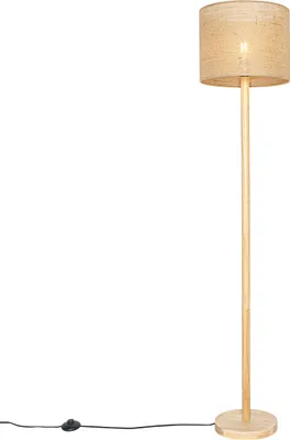 Produktbild von QAZQA - Landhaus I Vintage Ländliche Stehlampe Holz mit Leinenschirm natur 32 cm - Mels I Wohnzimmer I Schlafzimmer - Rund - LED geeignet E27