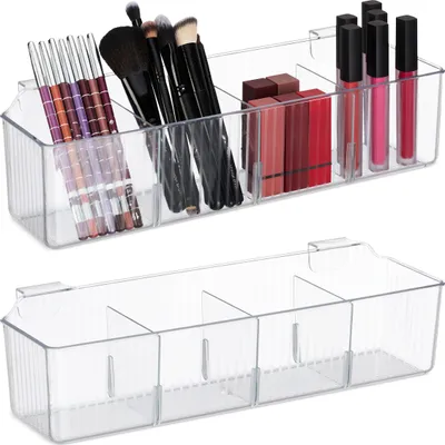 Obrázok produktu pre Organizér na dvierka skríň Relaxdays, sada 2 ks, závesný košík do kuchyne a kúpeľne, VxŠxH: 10 x 38 x 12,5 cm, plast, priehľadný