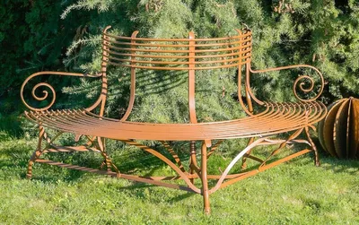 Produktbild von Casa Padrino Jugendstil Gartenbank Braun 180 x H. 88 cm - Handgeschmiedete Garten Sitzbank - Halbrunde Schmiedeeisen Baumbank - Schmiedeeisen Gartenmöbel - Barock & Jugendstil Garten Möbel
