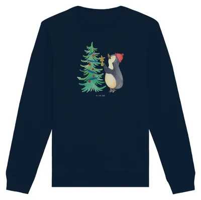 Produktbild von Mr. & Mrs. Panda Bio Baumwoll Pullover Pinguin Weihnachtsbaum Größe L - French Navy - Geschenk, Winter, Sweatshirt, Pulli, Weihnachten, Sweater