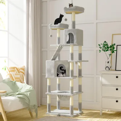 Immagine prodotto di Albero per gatti XXL, altezza 208 cm - Grande albero per gatti con 16 aree di gioco, casette e amaca, dotato di sistema di sicurezza anti-ribaltamento