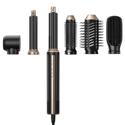 Image de UKLISS Pro 6-en-1 Airstyler, noir, 1000 W, brosse à air chaud et sèche-cheveux ionique, fer à boucler avec flux d'air, brosse lissante, sans logo