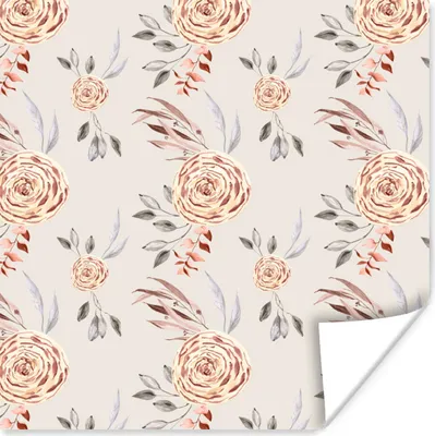 Produktbild von MuchoWow® Poster Rosen - Gold - Muster 50x50 cm - Wohnzimmerdekoration