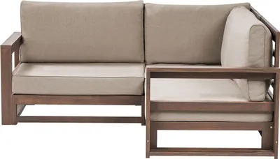 Zdjęcie produktu dla BELIANI Sofa ogrodowa ciemnobrązowy i beżowoszara drewno akacjowe 2-osobowa narożna z poduszkami do ogrodu na taras nowoczesny styl