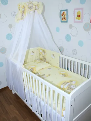 Produktbild von Primawela Baby Bettset - 6 teiliges Set mit Chiffon Himmel Bettwäsche Nestchen 5. Bärchen auf Leitern Gelb