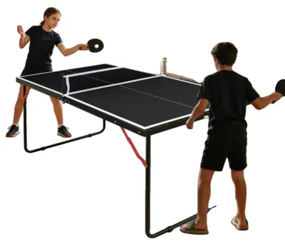 Produktbild von Klappbarer Tischtennistisch, 137,2 cm / 4,5 ft, MDF-Plattenmaterial, tragbar für Innen-/Außenbereich, verstellbare Beine, Gummisaugnäpfe