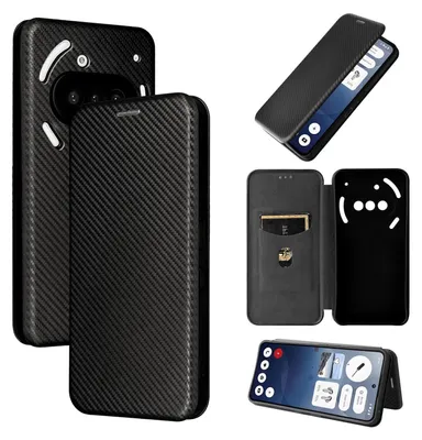 Produktbild von Für Nothing Phone 3a Carbon Faser Textur Hybrid Flip Schutz Handy Hülle Schwarz