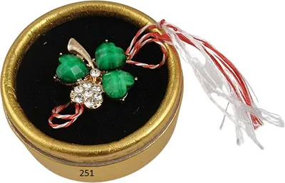 Produktbild von Martisor Märzchen Charm Anhänger als Kleeblatt aus Metall 2 in Gold Box 251