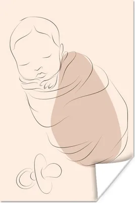 Produktbild von MuchoWow® Poster Baby - Sauger - Strichzeichnung 120x180 cm - Kunstposter