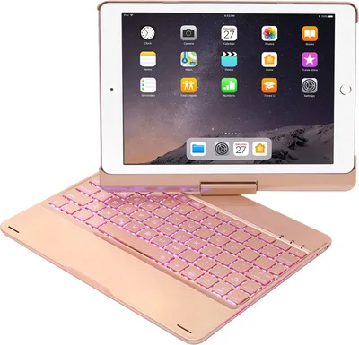 Produktbild von Bezdrátové pouzdro s Bluetooth LED klávesnicí pro iPad Air, iPad Air 2, iPad Pro 9.7, iPad 9.7 2017, 2018, rozložení QWERTY, zlaté, HOPE R