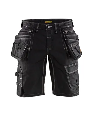 A pair of black work shorts with multiple pockets.