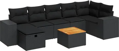 Immagine prodotto di vidaXL Set di divani da giardino a 8 pezzi con cuscini in rattan nero