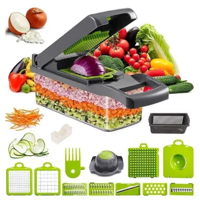 Produktbild von Gemüseschneider 15 Multischneider Set Gemüseschneider Küchenreibe Gemüsehobel Einsätze 15-in-1 Set mit Handschutz,Schäler,Abtropfkorb,Sicherheit,Küche